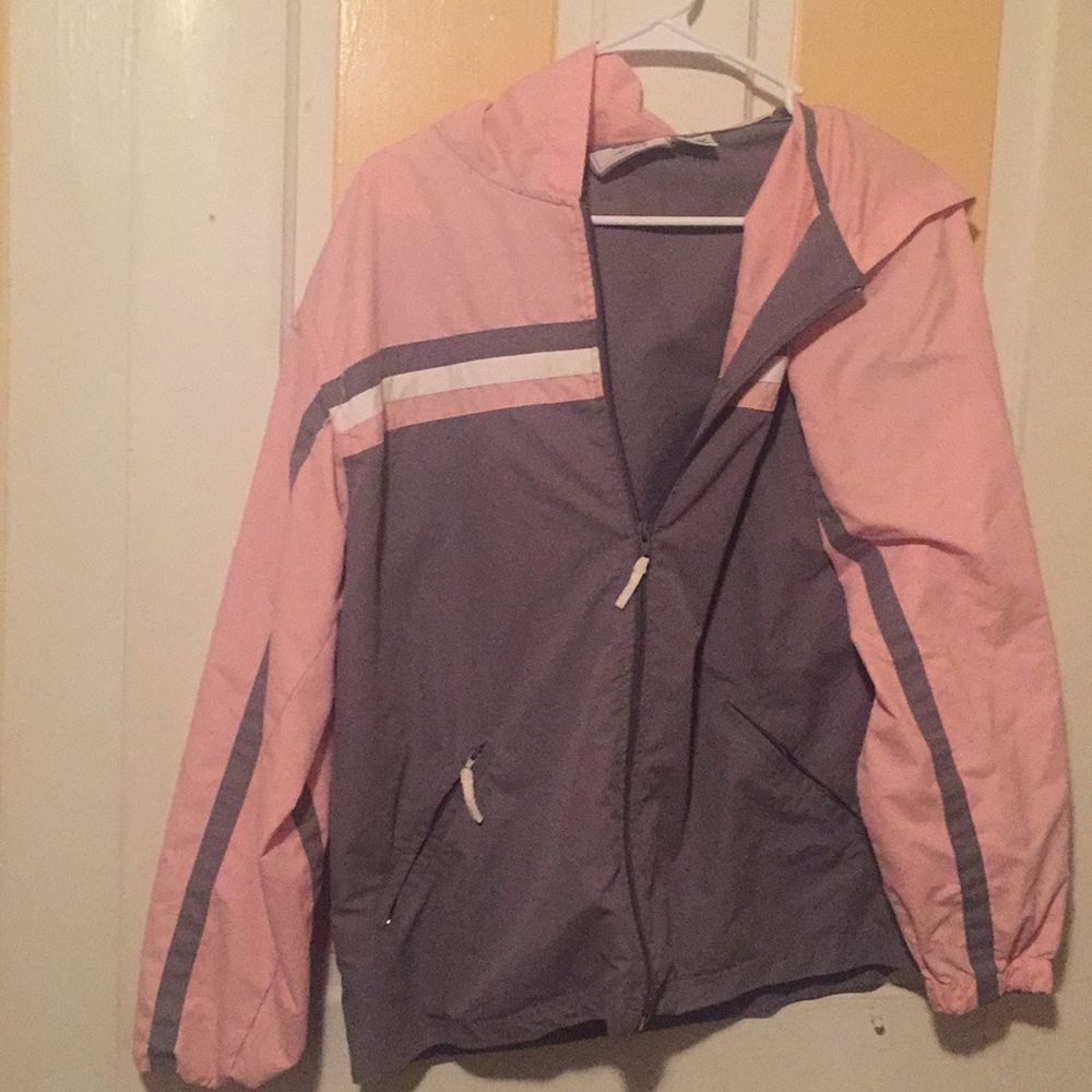 pink grey and white windbreaker